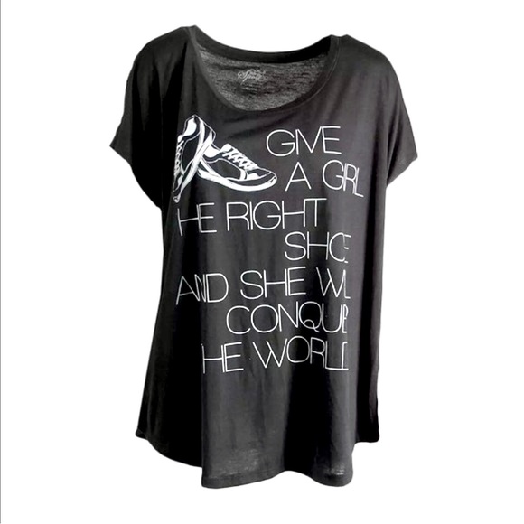 ‘Give a Girl the Right Shoe…’ Black Graphic Slub Tee! NEW! - Picture 1 of 7